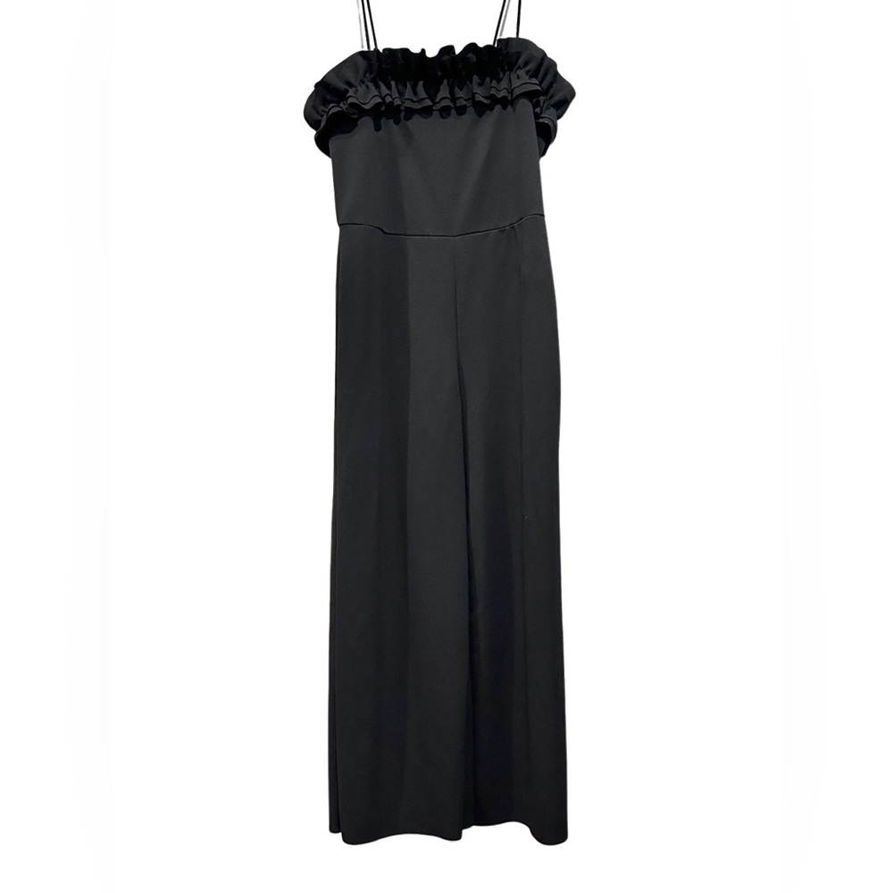 EUC Women’s Black Zara Ruffled Pant Jumpsuit with Spaghetti Straps Size Small - Picture 6 of 8